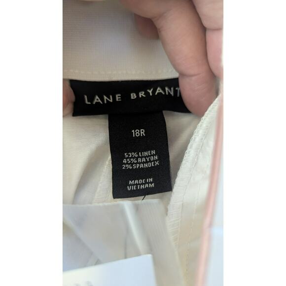 New Lane Bryant wide leg high rise Ivory linen blend belted trouser pants 18R - Picture 2 of 5